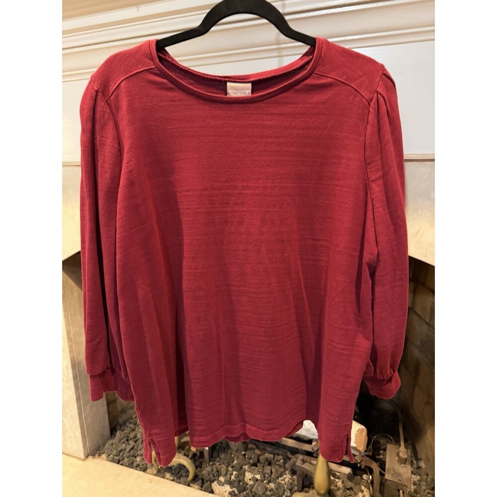 Chico’s Pullover Crew Neck 3/4 Sleeve Sweater In Rust Color Size XL